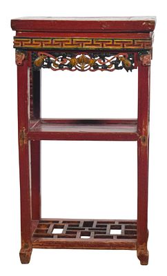 Chinese Carved Red Lacquer Side Table. Carved Chinese stand / side table. Painted and red 