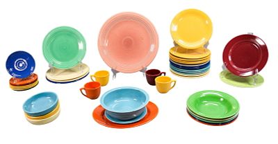42 Pieces Vintage Fiesta & Other Stoneware. 42 pieces vintage Homer Laughlin Fiesta Ware and 