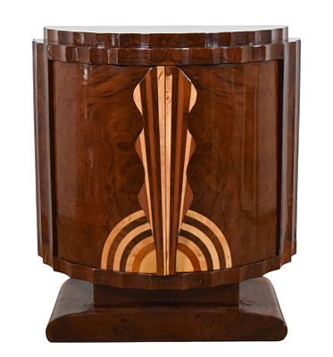 Art Deco Console Cabinet. Art deco demilune console cabinet / sideboard. Unsigned. Missing 