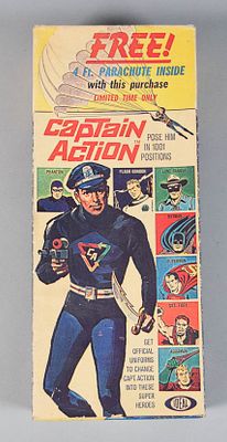 Ideal Toy Company Captain Action Figure with Parachute Pack in Original Box, c. 1966. This lot 
