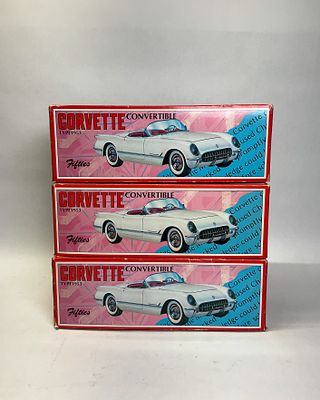 3 Japanese Fifties Series 1953 Chevrolet Corvette Convertible Model Cars. Group of three 1/18 