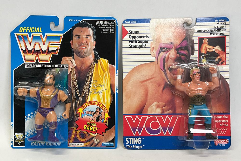 Lot 48: 2 - Hasbro and Galoob WWF and WCW Wrestling Action Figures, Razor Ramon and Sting, 1990-1994