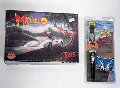 Horizon and Gordy Time Speed Racer Mach 5 Solid Model Kit and Digital Watch, 1994-1995. This lot 