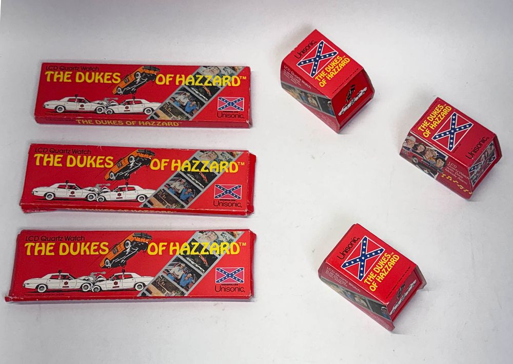 Lot 57: 6 - Unisonic The Dukes of Hazzard LCD Quartz Watch Collection, in Original Packaging, 1981