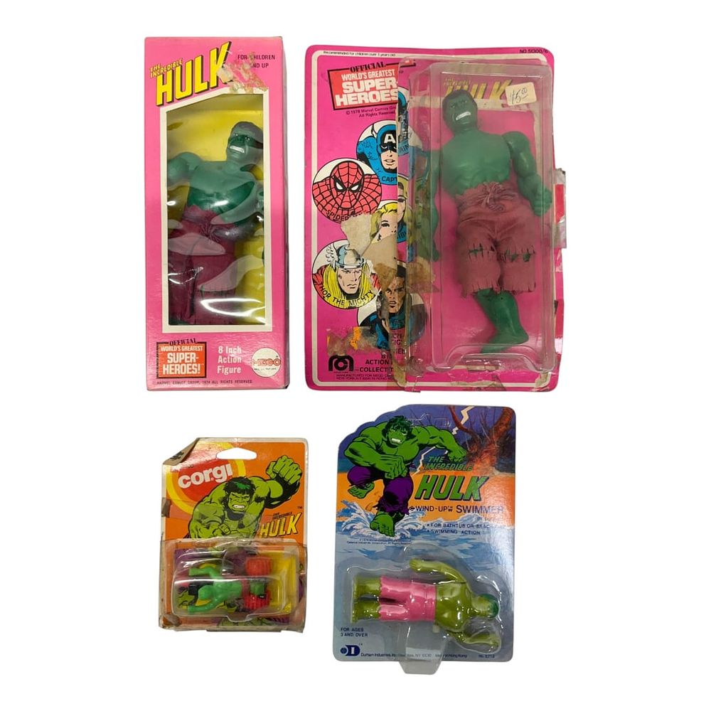 Lot 198: 4- Mego, Durham, and Corgi The Incredible Hulk Vintage Toy Collection, 1974-1980