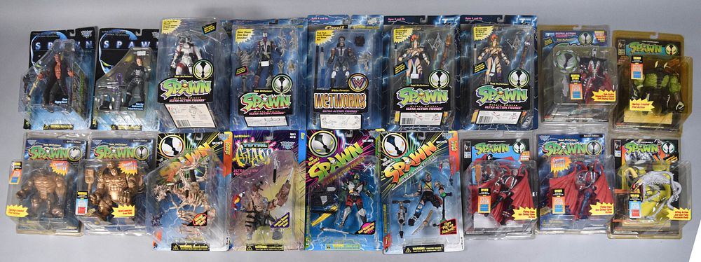Lot 243: 18 Factory Sealed Spawn & Related Ultra-Action Figures c. 1994-1998