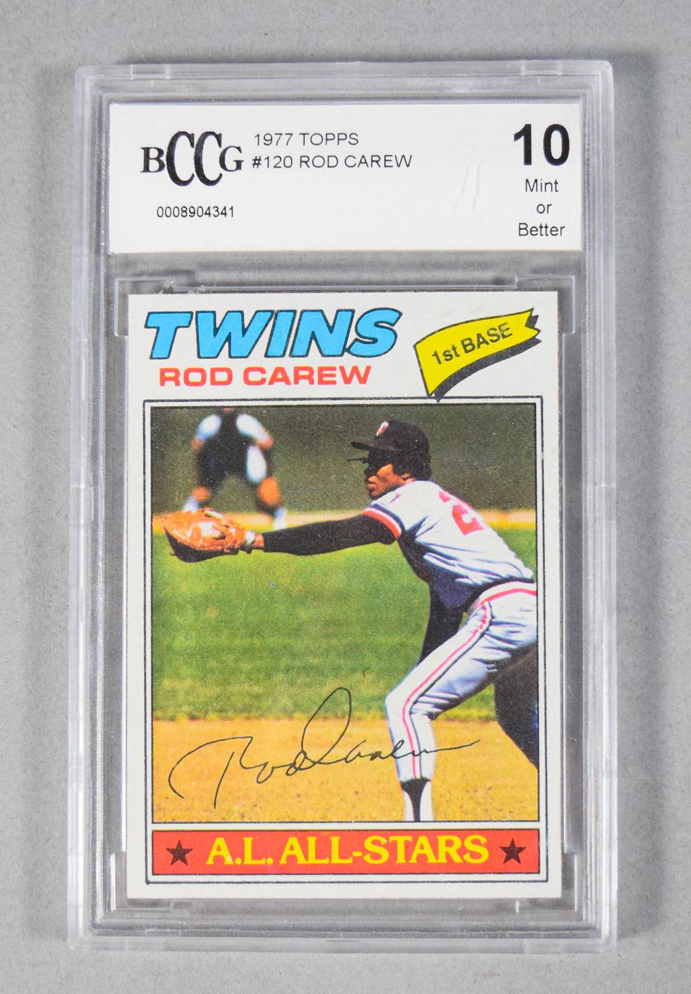 Lot 324: 1977 Topps Rod Carew #120 Baseball Card, A.L. All-Star, BCCG 10 Mint