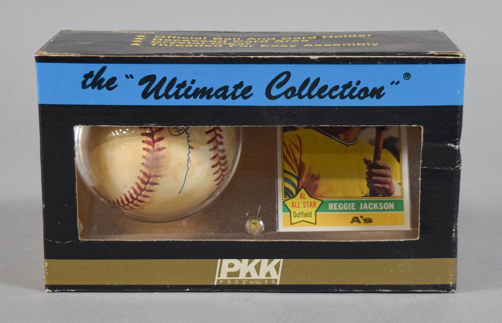 Lot 345: PKK Reggie Jackson Autographed Baseball and Trading Card Set c. 1984-1994