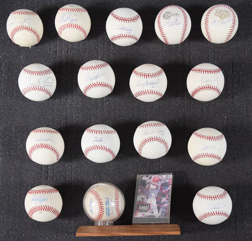 Lot 340: 16 Autographed Baseballs and Donruss Rated Rookie Card c. 1980s-2009