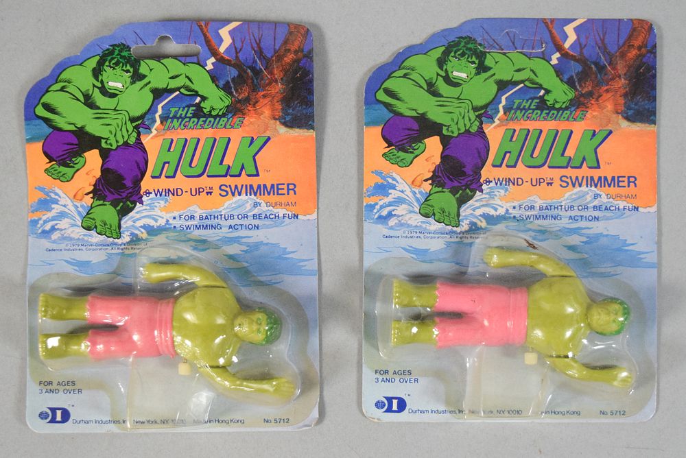 Lot 231: 2 Durham Incredible Hulk Wind-Up Swimmer Toys 1979