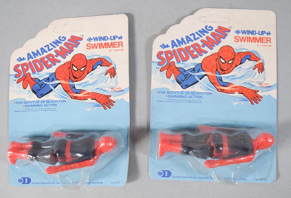 Lot 232: 2 Durham Spider-Man Wind-Up Swimmer Toys 1979