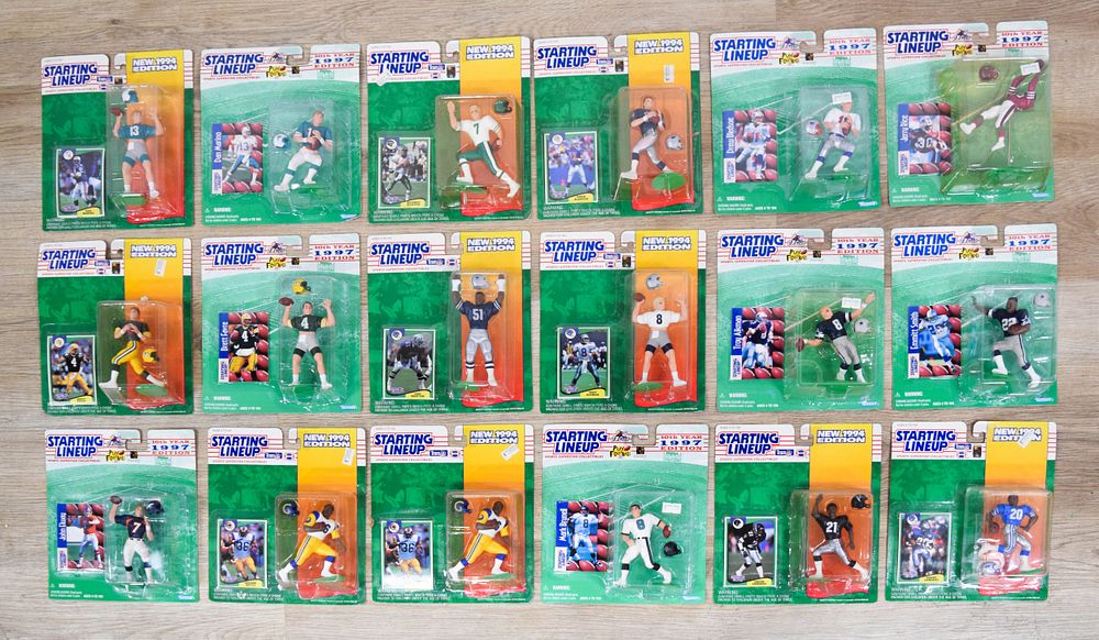 Lot 351: 18 Kenner NFL Starting Lineup Action Figures with Original Shipping Carton 1994-1997