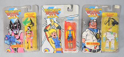 3 LJN Toys Bionic Six Die-Cast Action Figures 1986. Three vintage Bionic Six action figures 