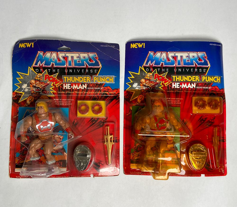 Lot 226: 2 Mattel MOTU Thunder Punch He-Man 1984 Deluxe Figure Sets, 1 Unpunched