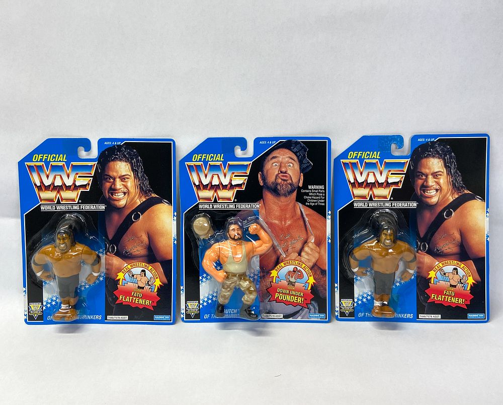 Lot 359: 3 Factory Sealed Hasbro WWF Action Figures (Fatu and Butch) 1993