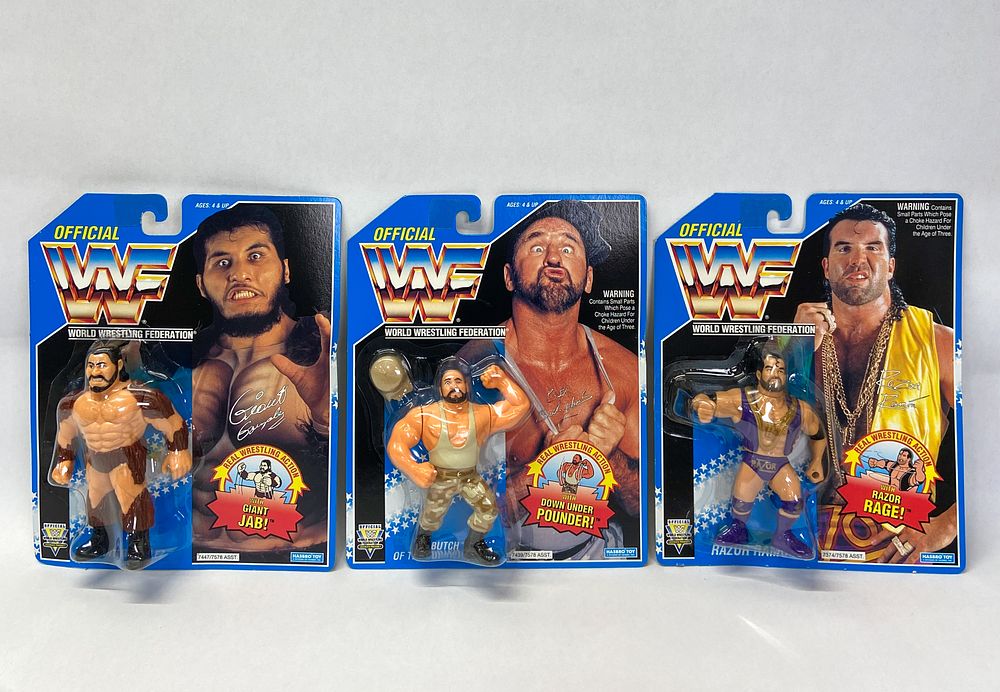 Lot 360: 3 Factory-Sealed Hasbro WWF Real Wrestling Action Figures (Giant Gonzalez, Butch, Razor Ramon) 1993-1994