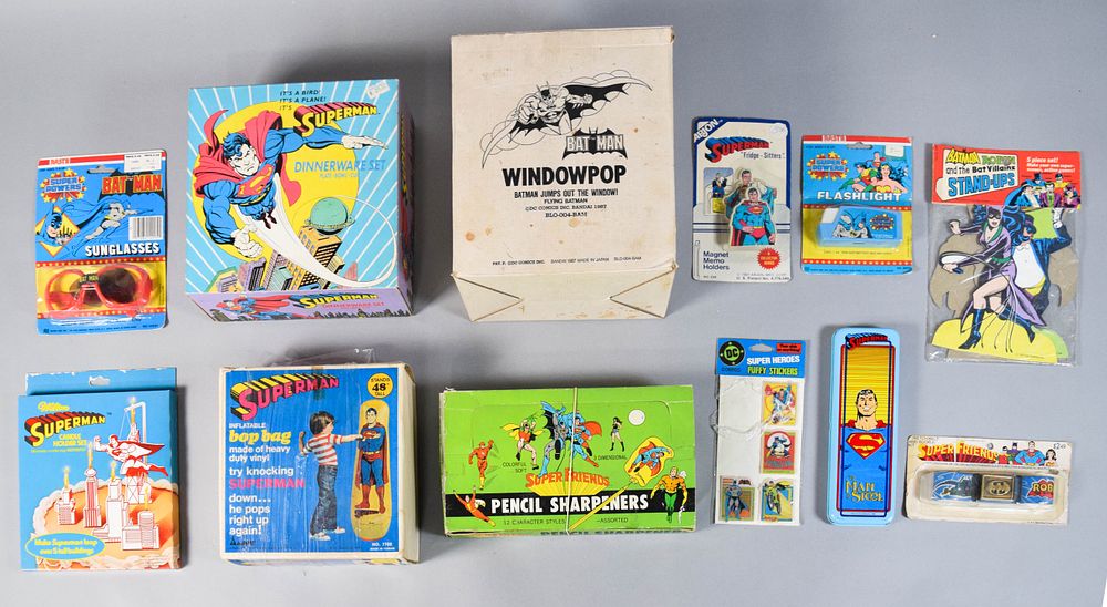Lot 185: 12 Vintage DC Comics Superhero Toys and Collectibles