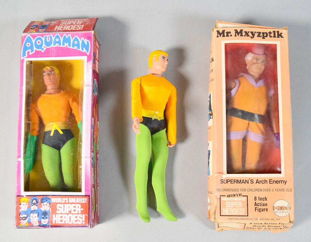 Lot 153: 3 Mego Action Figures Incl Aquaman and Mr. Mxyzptlk
