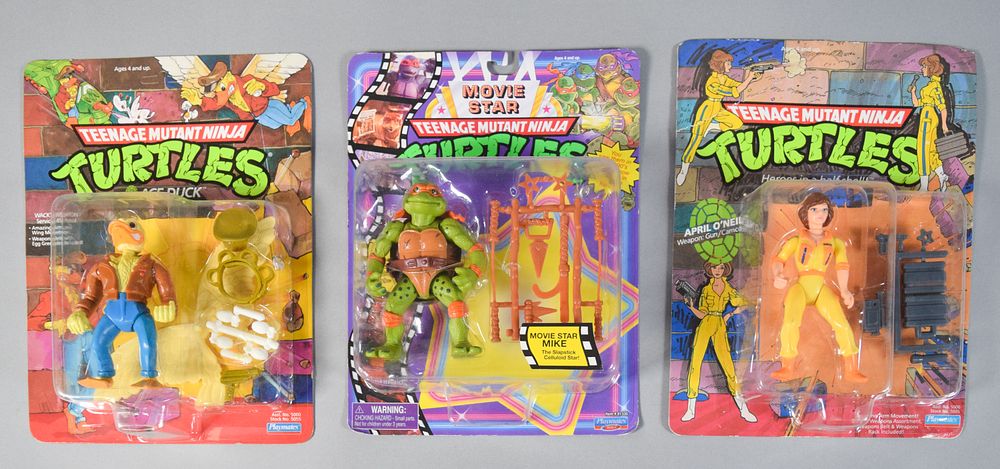 Lot 302: 3 TMNT Carded Action Figures Incl Ace Duck, April O'Neil, and Movie Star Mike
