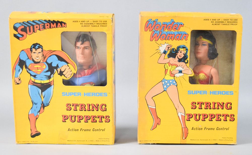 Lot 186: 2 DC Super-Heroes String Puppets in Original Boxes Madison Ltd