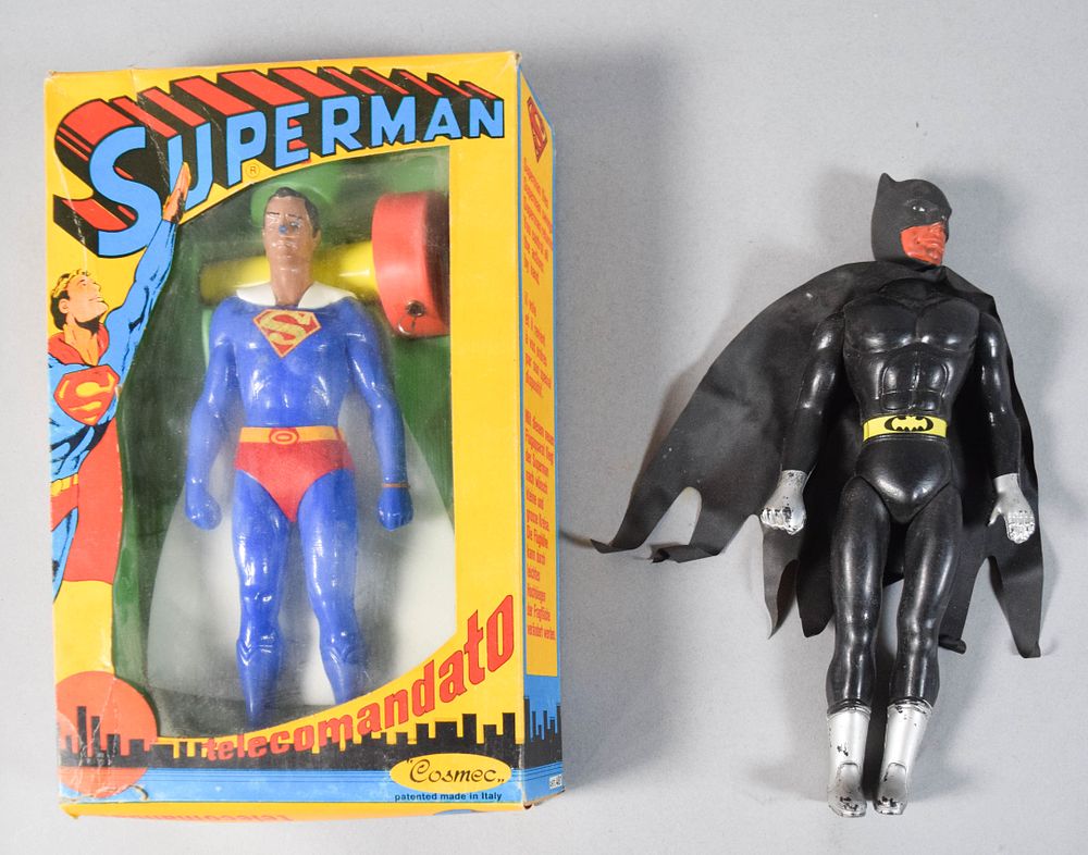 Lot 194: 2 Vintage Superhero Action Figures Incl Cosmec Superman Telecomandato