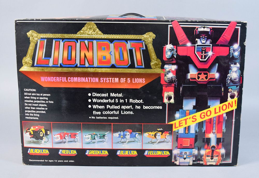 Lot 185: Lionbot Diecast Metal Wonderful 5 in 1 Robot Set in Original Box