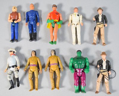 10 Vintage Action Figures c. 1970s. Group of 10 vintage action figures including various 
