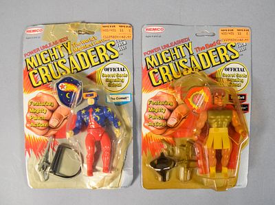 2 Remco Mighty Crusaders Action Figures (The Comet and The Brain Emperor) 1984. Two Remco 1984 