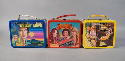3 Vintage Metal Lunch Boxes with Thermoses Incl Dukes of Hazzard. Three vintage Aladdin 