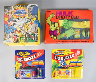 4 Vintage Marvel and DC Toys Incl Kenner Super Powers Carrying Case. Group of four vintage 