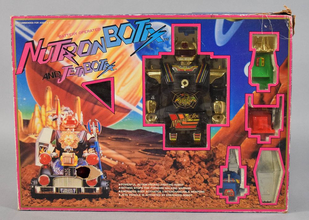 Lot 187: Magnabotix Nutronbot & Jetabot Battery-Operated Toy Set c. 1980s
