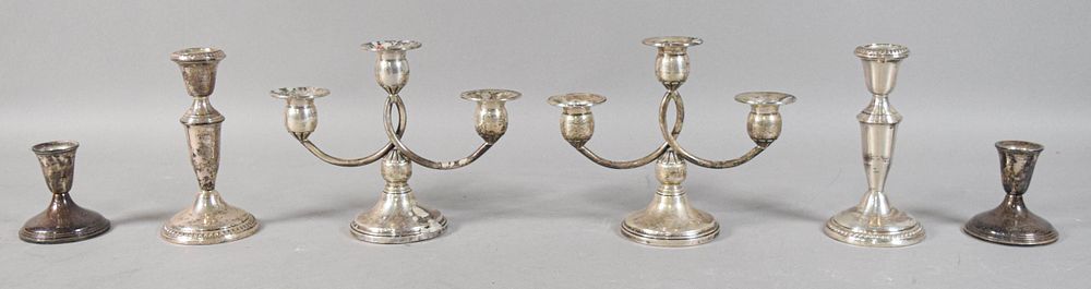 Lot 238: Set of 6 Empire Silver Co. Weighted Sterling Candelabra and Candlesticks