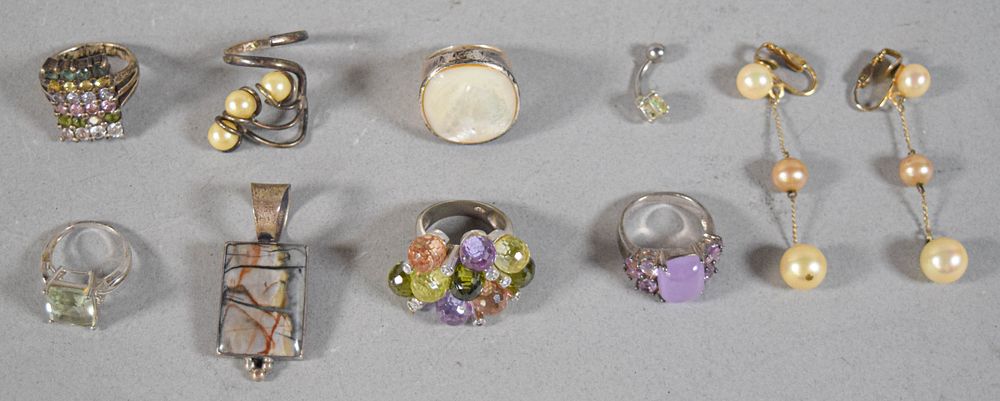 Lot 339: 10 Pieces of Sterling Silver and Stone-Set Jewelry