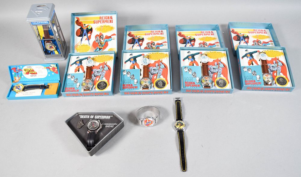 Lot 351: 9 Vintage Superman and Batman Character and Commemorative Watches