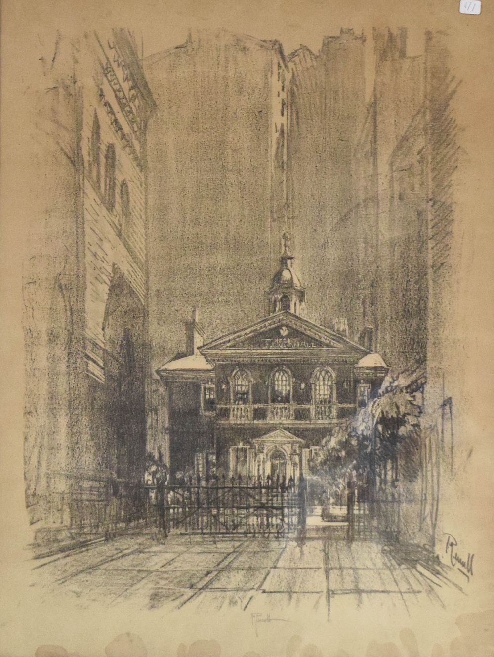 Lot 207: Joseph Pennell Etching Carpenters Hall Philadelphia
