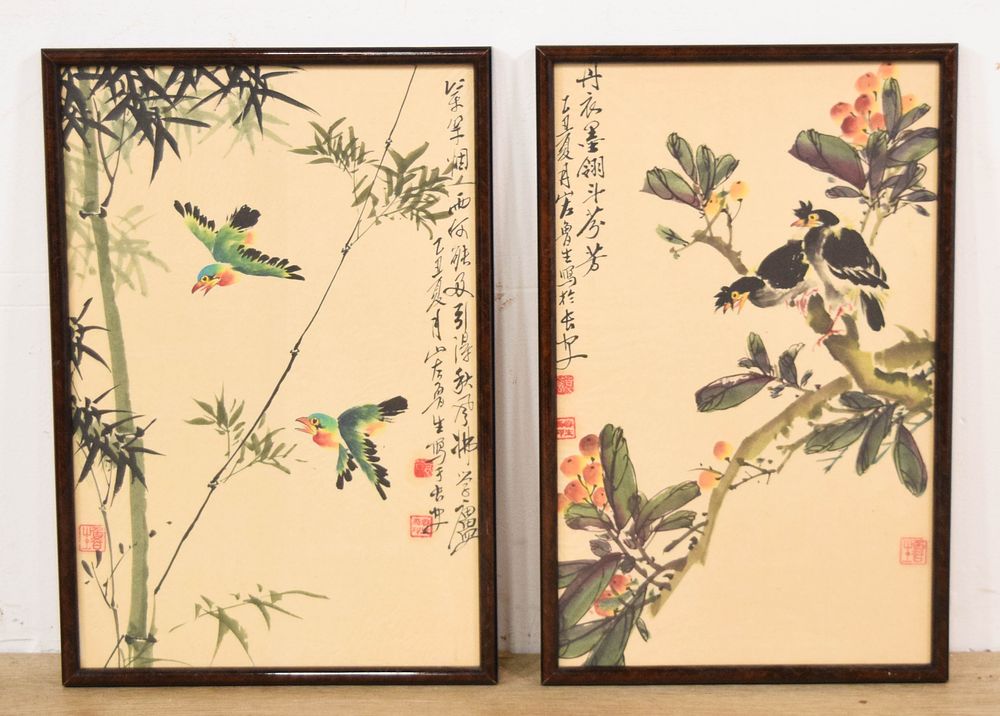 Lot 419: Pair of Chinese Ink and Watercolor Paintings on Rice Paper