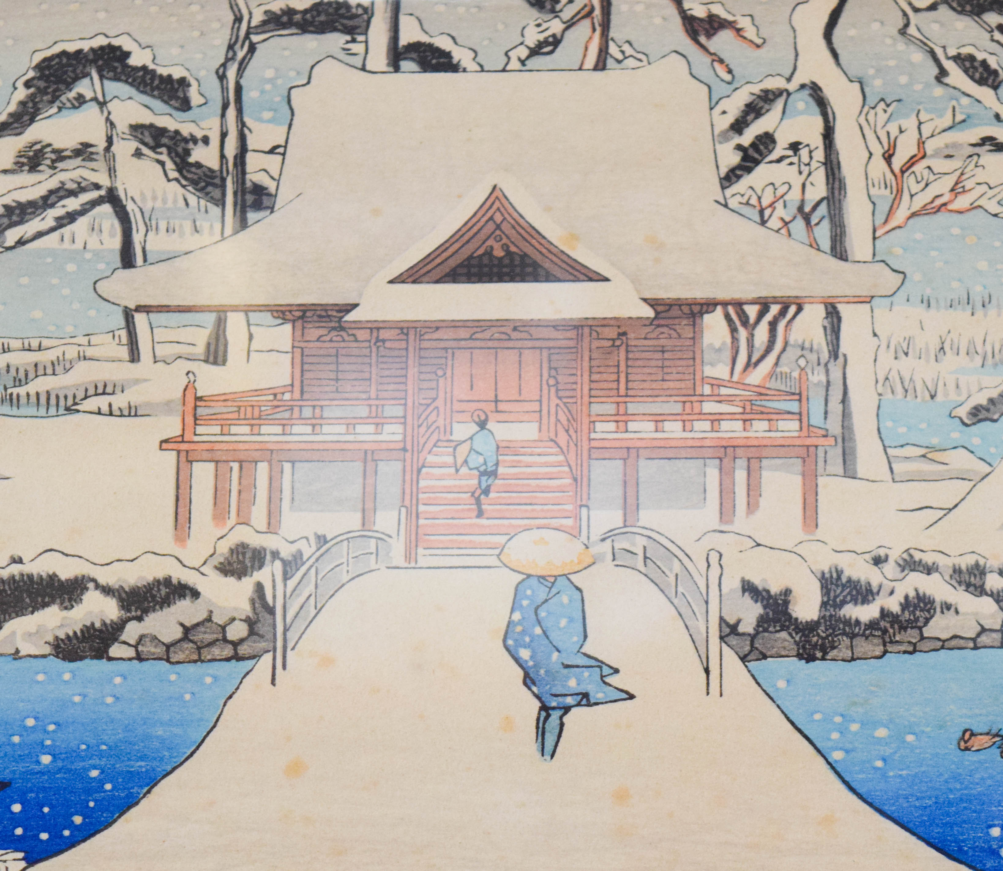 Utagawa Hiroshige Woodblock Snow Scene of Benzaiten Shrine