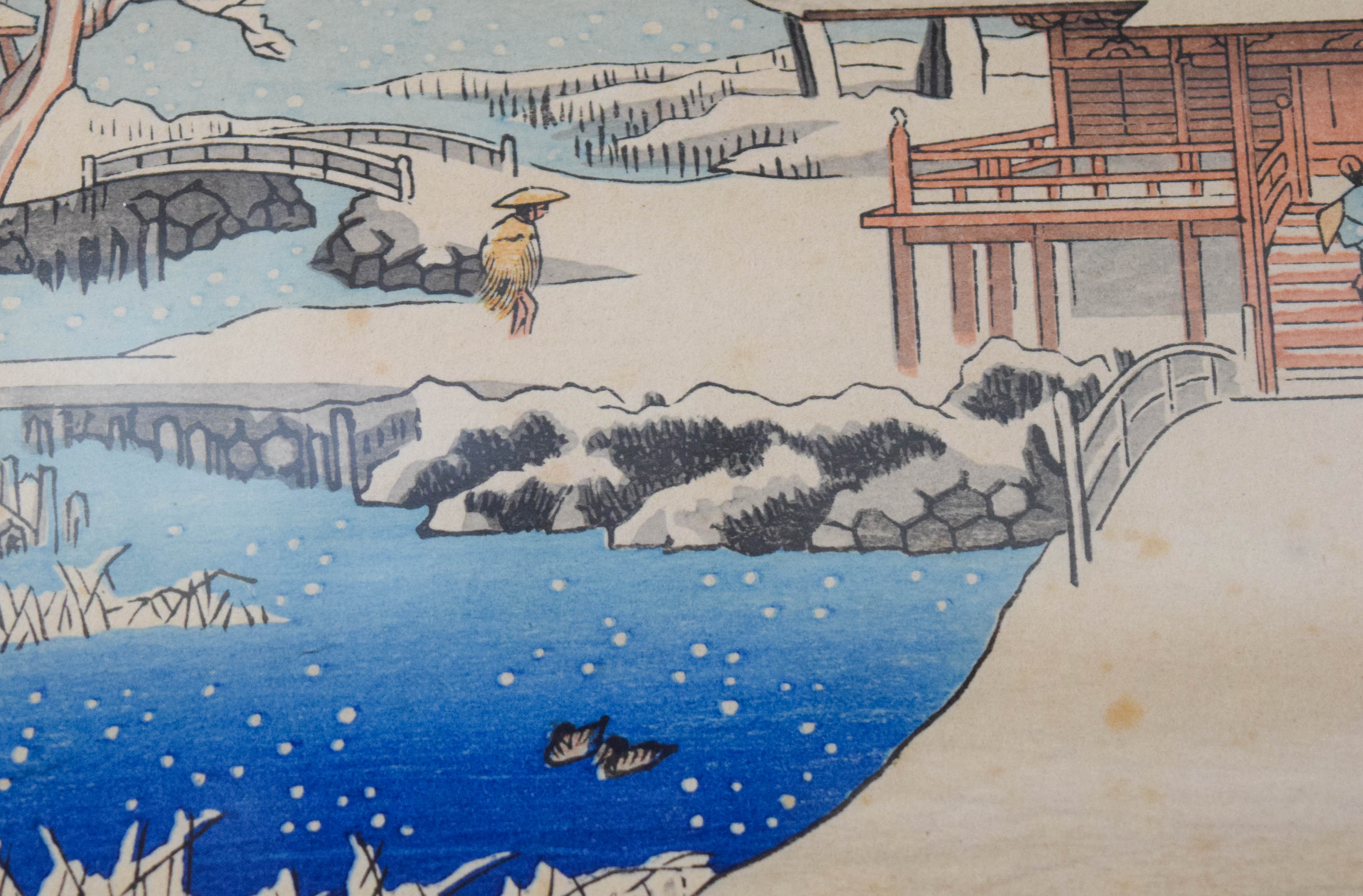 Utagawa Hiroshige Woodblock Snow Scene of Benzaiten Shrine