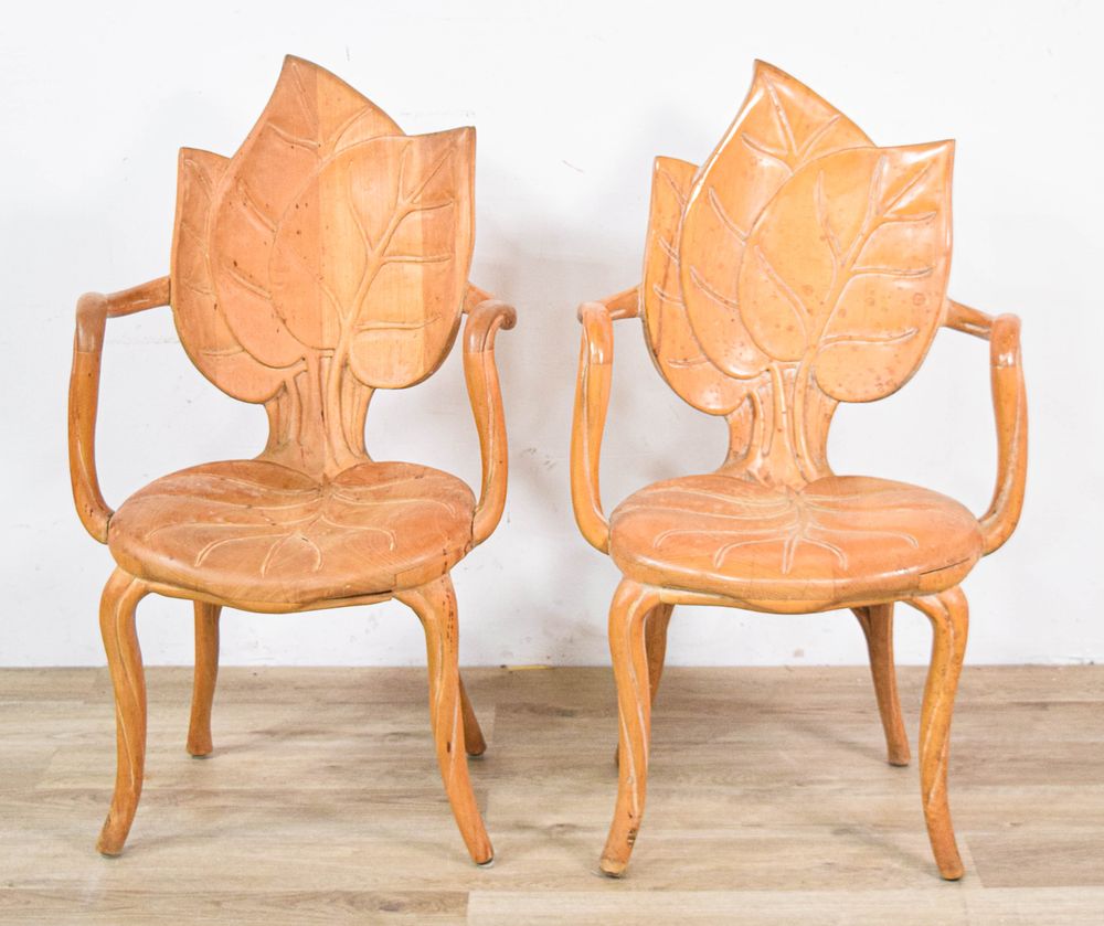 Lot 371: Pair of Bartolozzi & Maioli Style Carved Wood Leaf Chairs