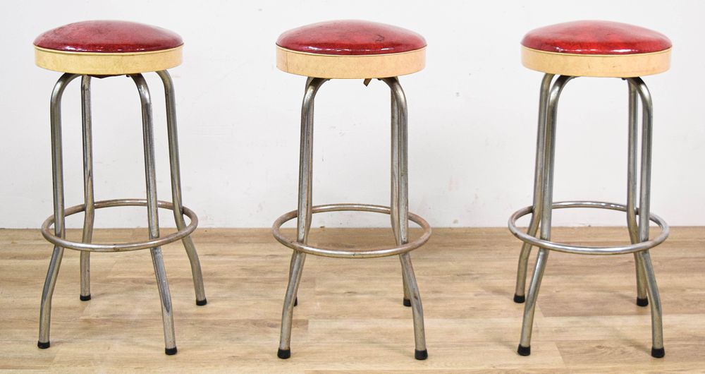 Lot 377: Set of 3 MCM Chrome Bar Stools