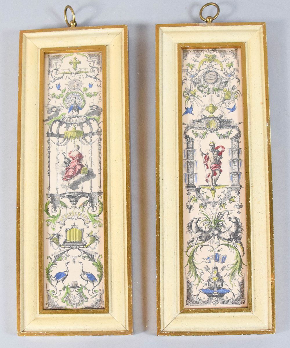 Lot 233: Pair of Hand-Colored Neoclassical Grotesque Style Lithographs