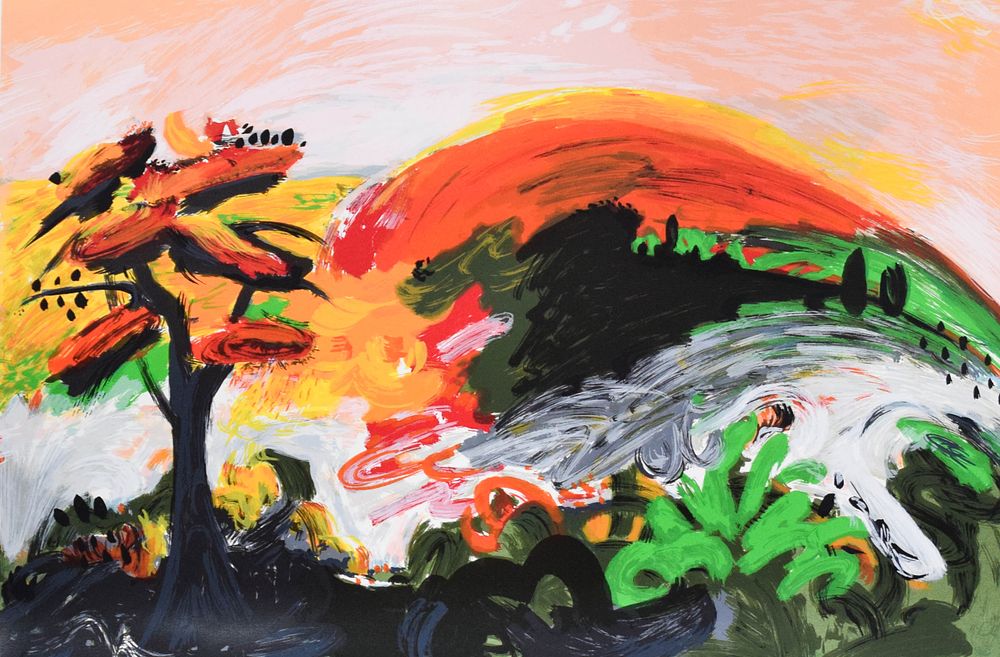 Lot 227: Yehouda Chaki Lithograph Abstract Expressionist Landscape