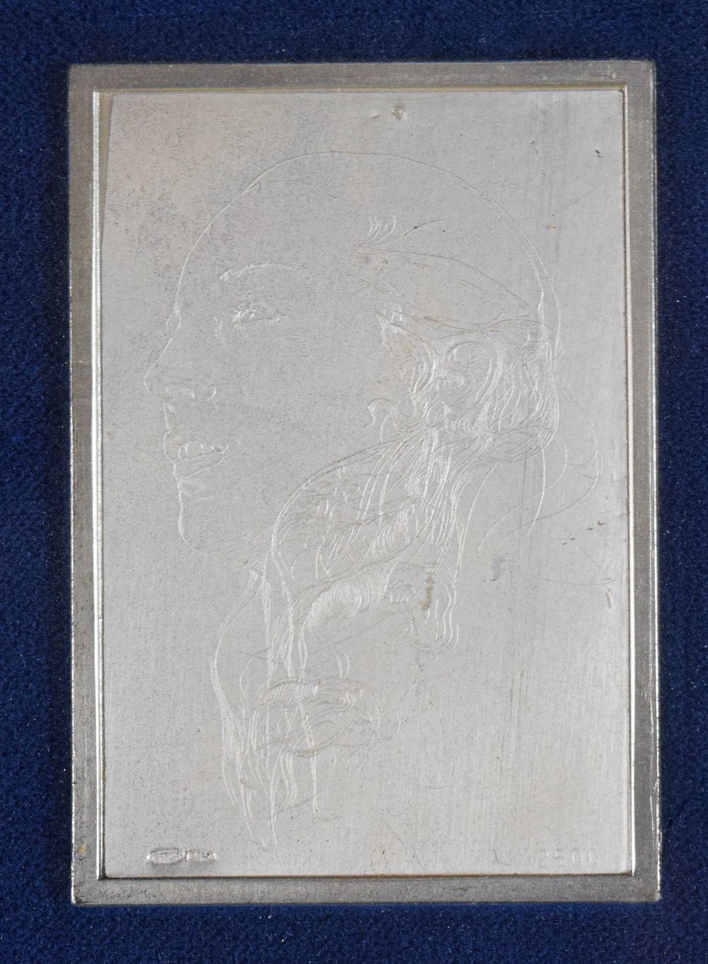 Lot 234: Etched Italian Alpaca Silver Plaque, Portrait of a Woman