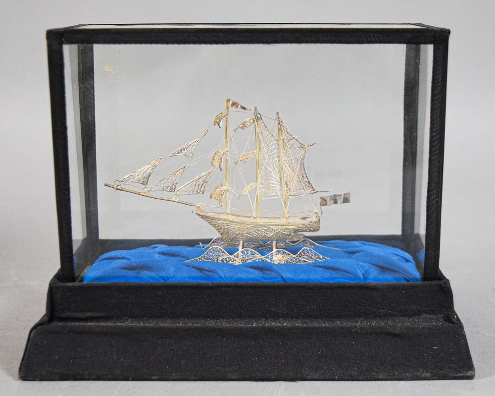Lot 244: Indonesian Silver Filigree Model of a Sailing Ship