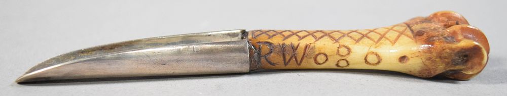 Lot 274: Metal Marrow Scoop With Bone Handle and Hoof Terminal