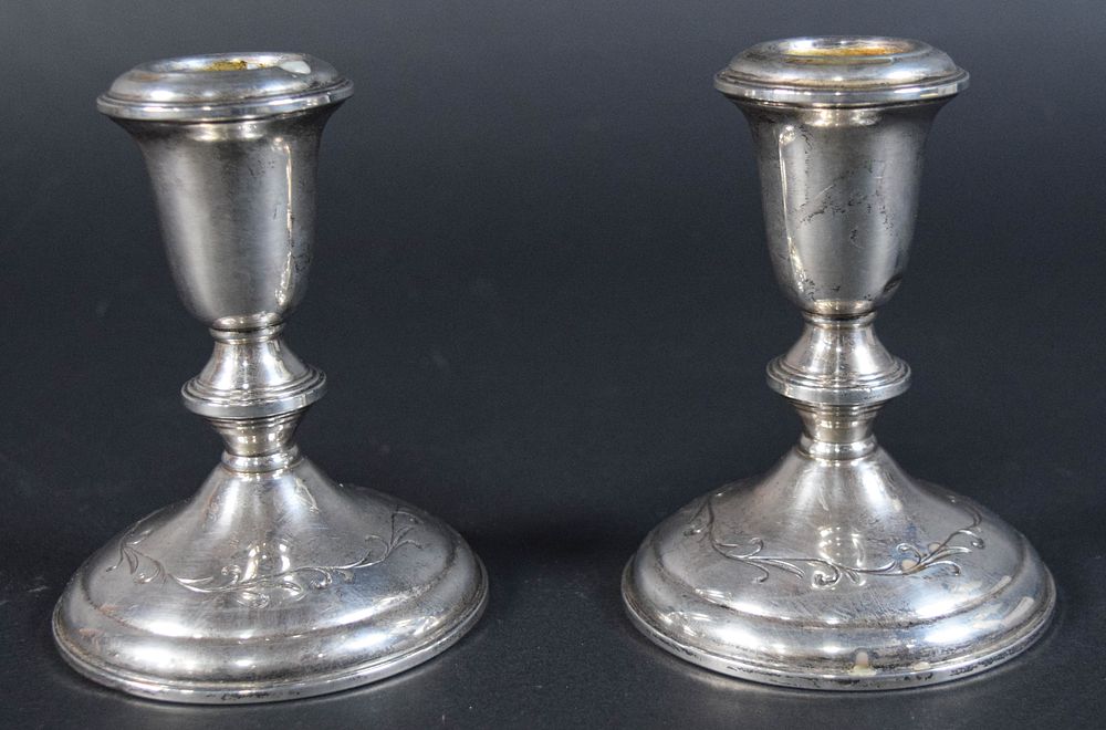 Lot 239: Pair of Towle Weighted Sterling Silver Candlesticks
