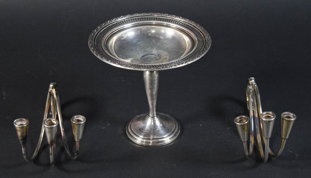 Lot 240: Trio of Silver Tableware Incl Carl Cohr Candlesticks