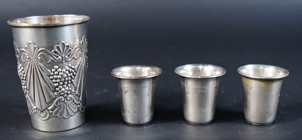 Lot 242: Set of Four Israeli Sterling Silver Kiddush and Liqueur Cups