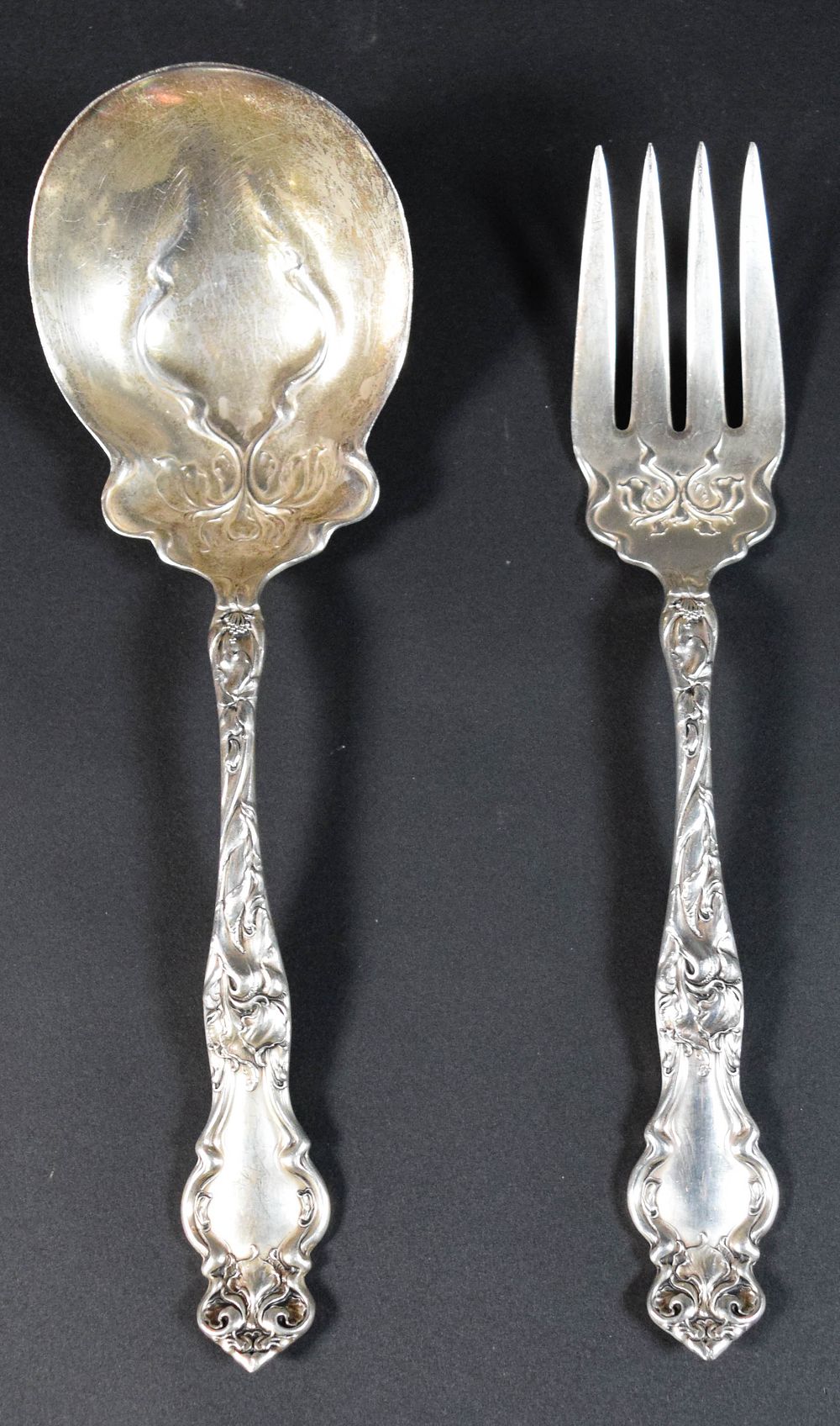 Lot 251: Pair of R. Wallace and Sons Sterling Silver Serving Utensils in the Iris Pattern