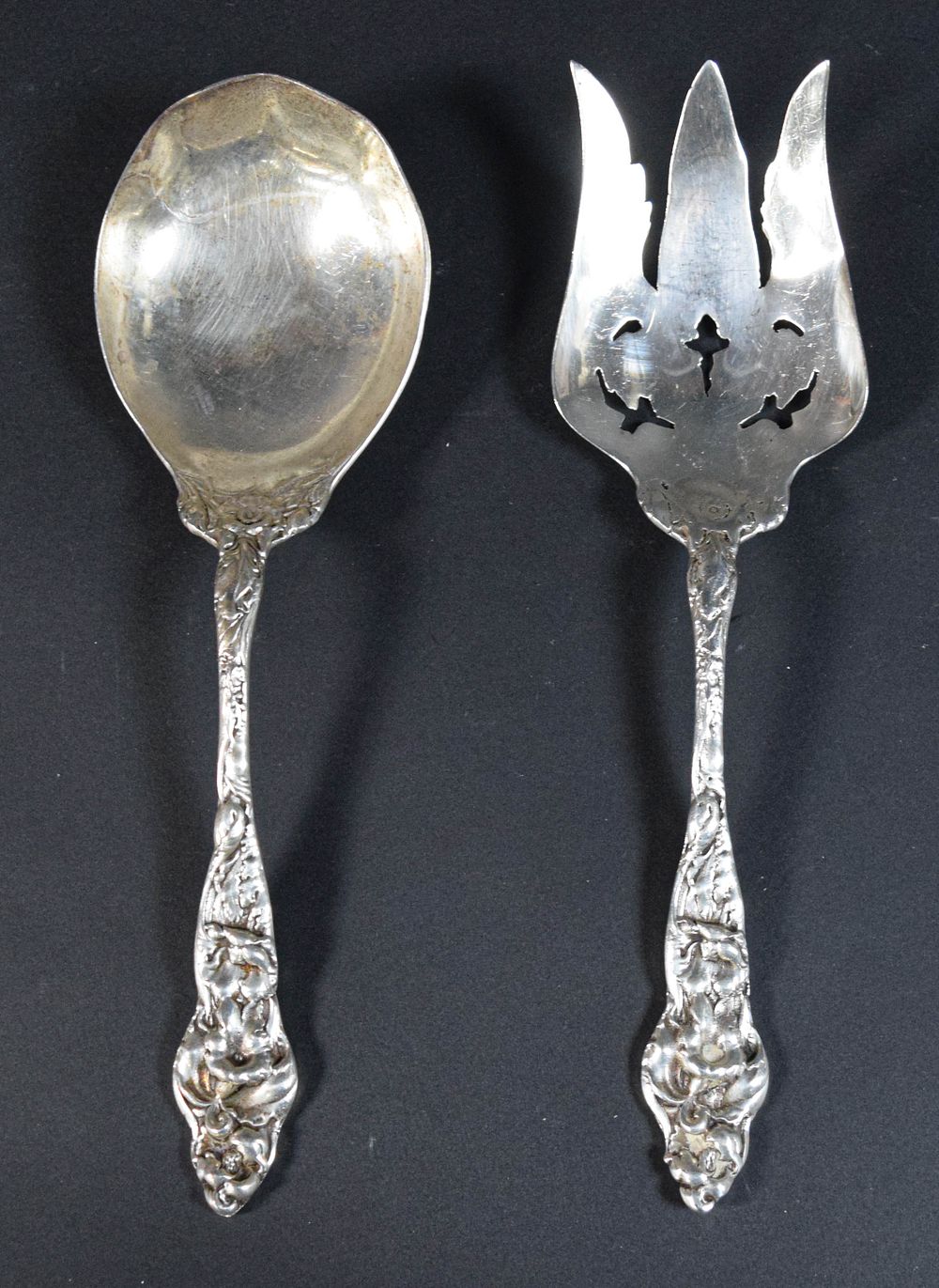Lot 250: Pair of WM. B. Durgin Sterling Silver Iris Pattern Serving Pieces